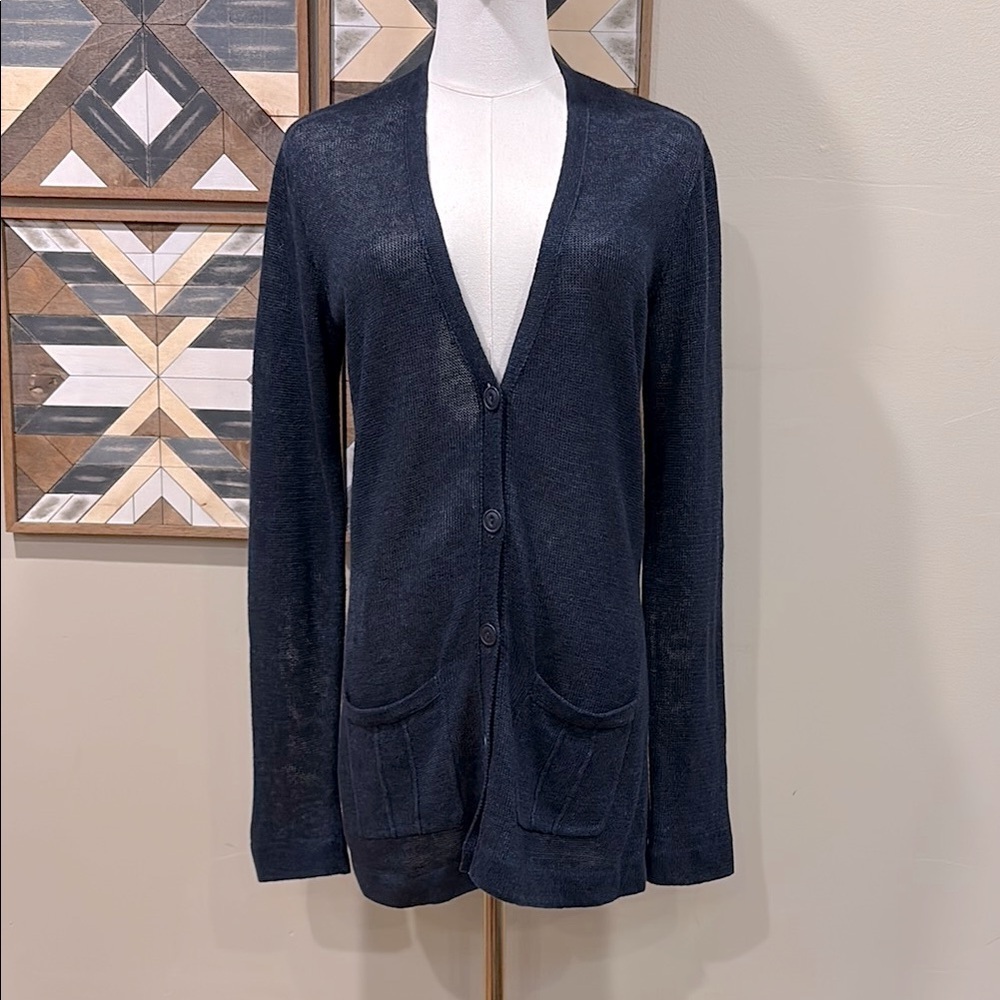 Vintage Ralph Lauren Linen Semi-Sheer Knit Cardigan Sweater Italian Yarn Small